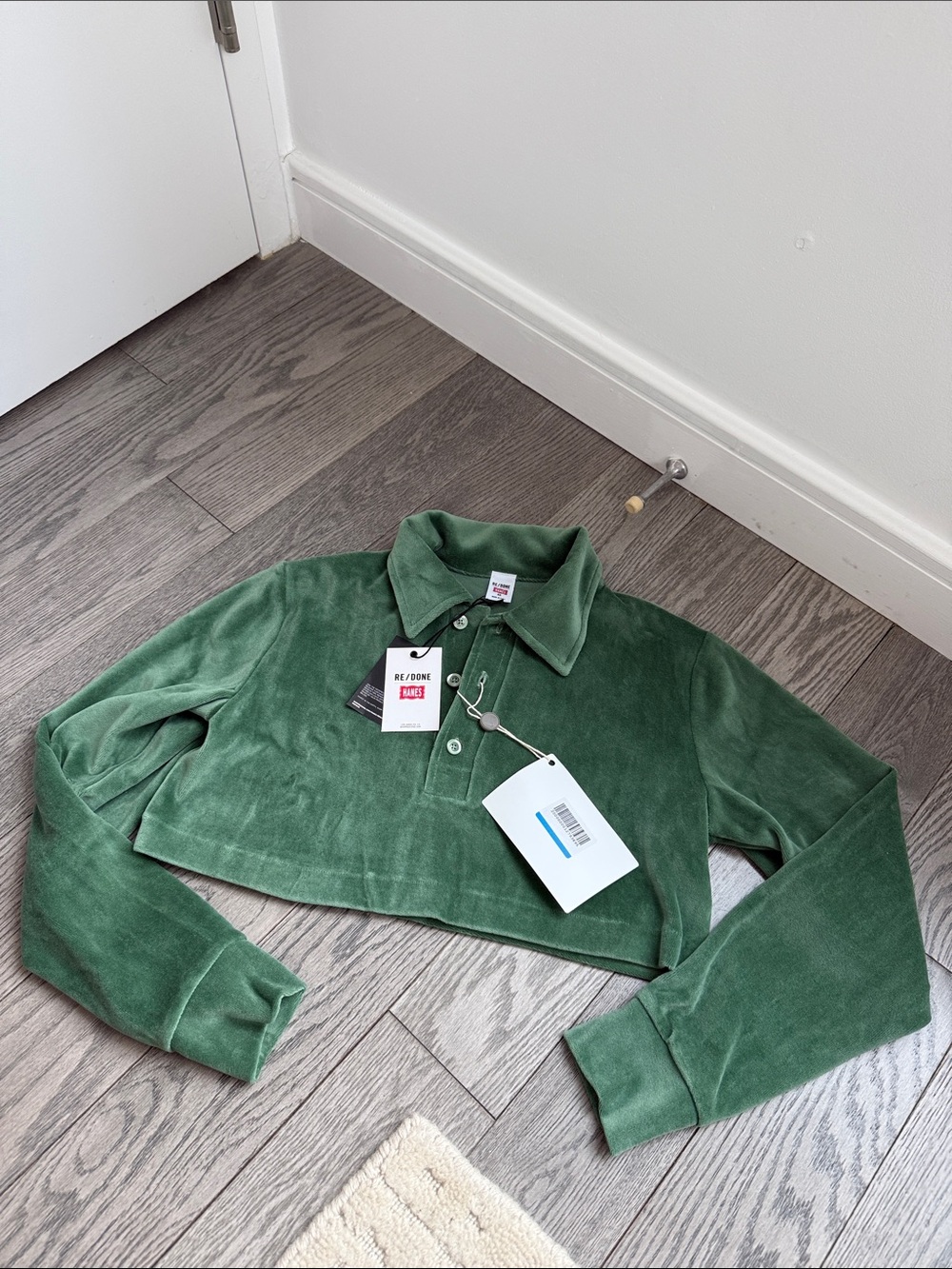 NWT Re/Done Green Velour Polo Shirt